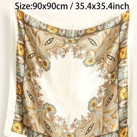 35'' Large Square Satin Head Scarf - Silky Feeling Neck Scarf - Picture 5 of 9